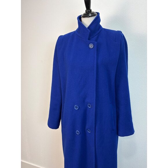 VTG Forecaster Of Boston Womens Blue Wool Long Double-Breasted Coat 13/14 USA - Picture 8 of 14